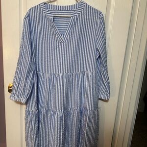 Boutique Blue and White Striped Mini Dress Size Large